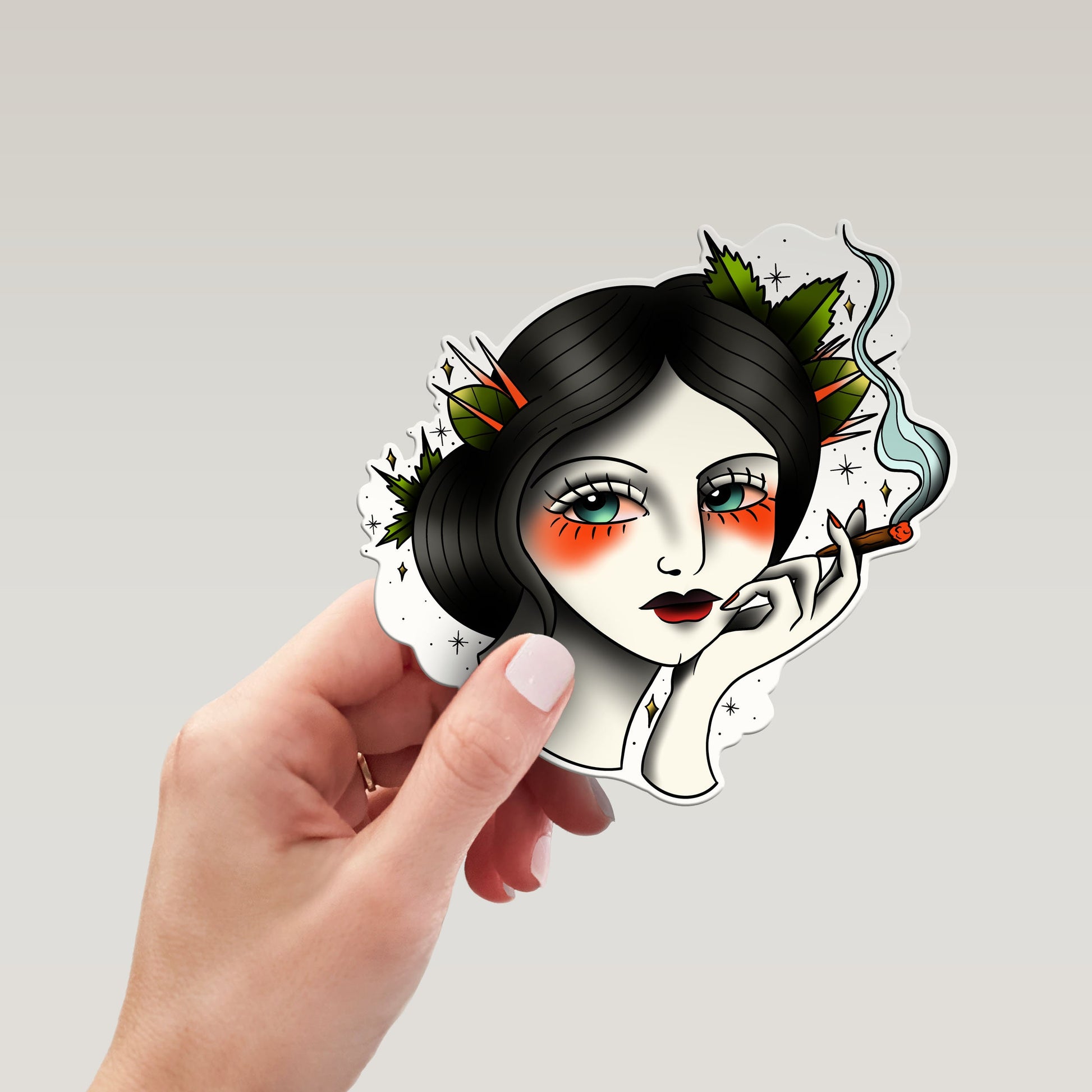 Mary Jane Smoking Chill Vibes Tattoo Art Sticker - Tattoo Stickers - Traditional Tattoo Style - Old School - Vintage