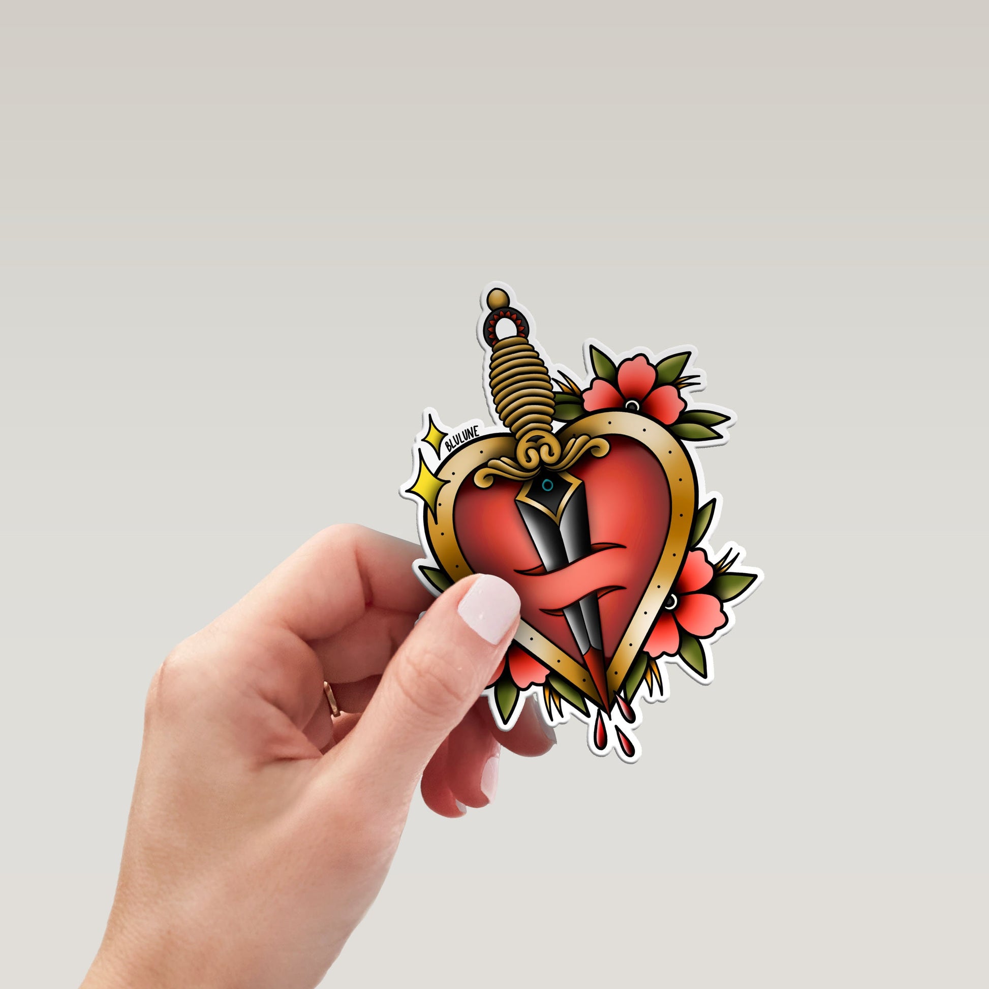 Tough Love Heart Tattoo Art Sticker - Tattoo Stickers - Traditional Tattoo Style - Old School - Vintage - Shot Through the Heart