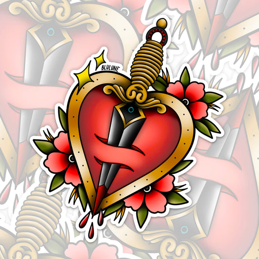 Tough Love Heart Tattoo Art Sticker - Tattoo Stickers - Traditional Tattoo Style - Old School - Vintage - Shot Through the Heart