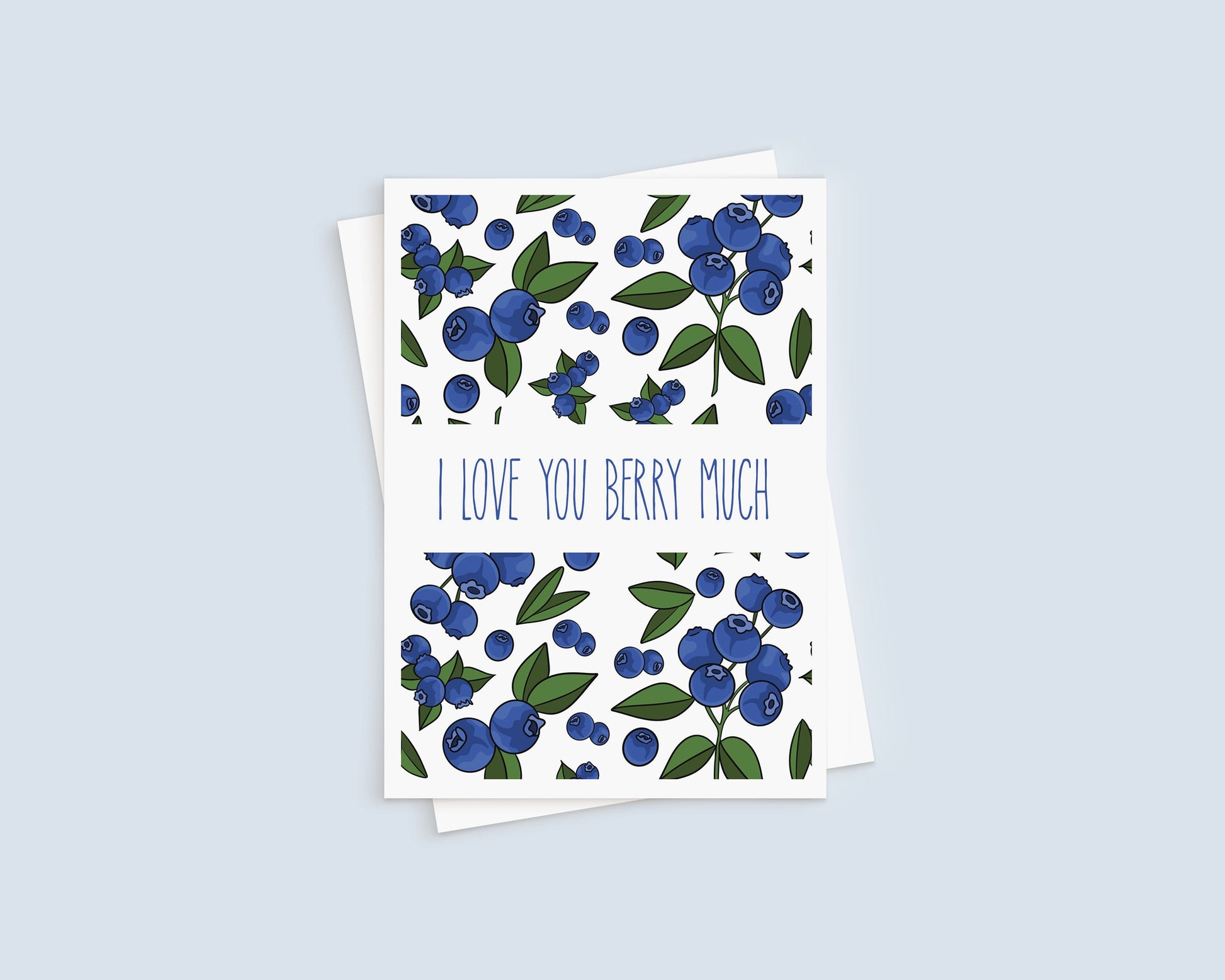 Blueberry Greeting Card - I Love You Berry Much, Blueberry Pattern 5x7 Greeting Card - Fruit, Funny, Cute, Kitsch