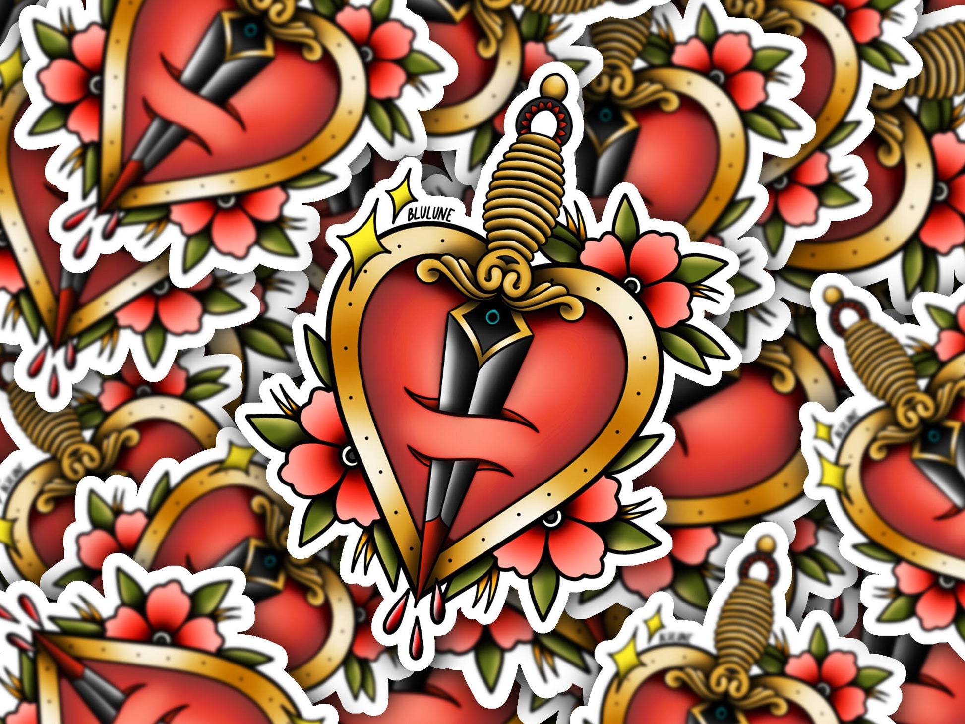 Tough Love Heart Tattoo Art Sticker - Tattoo Stickers - Traditional Tattoo Style - Old School - Vintage - Shot Through the Heart