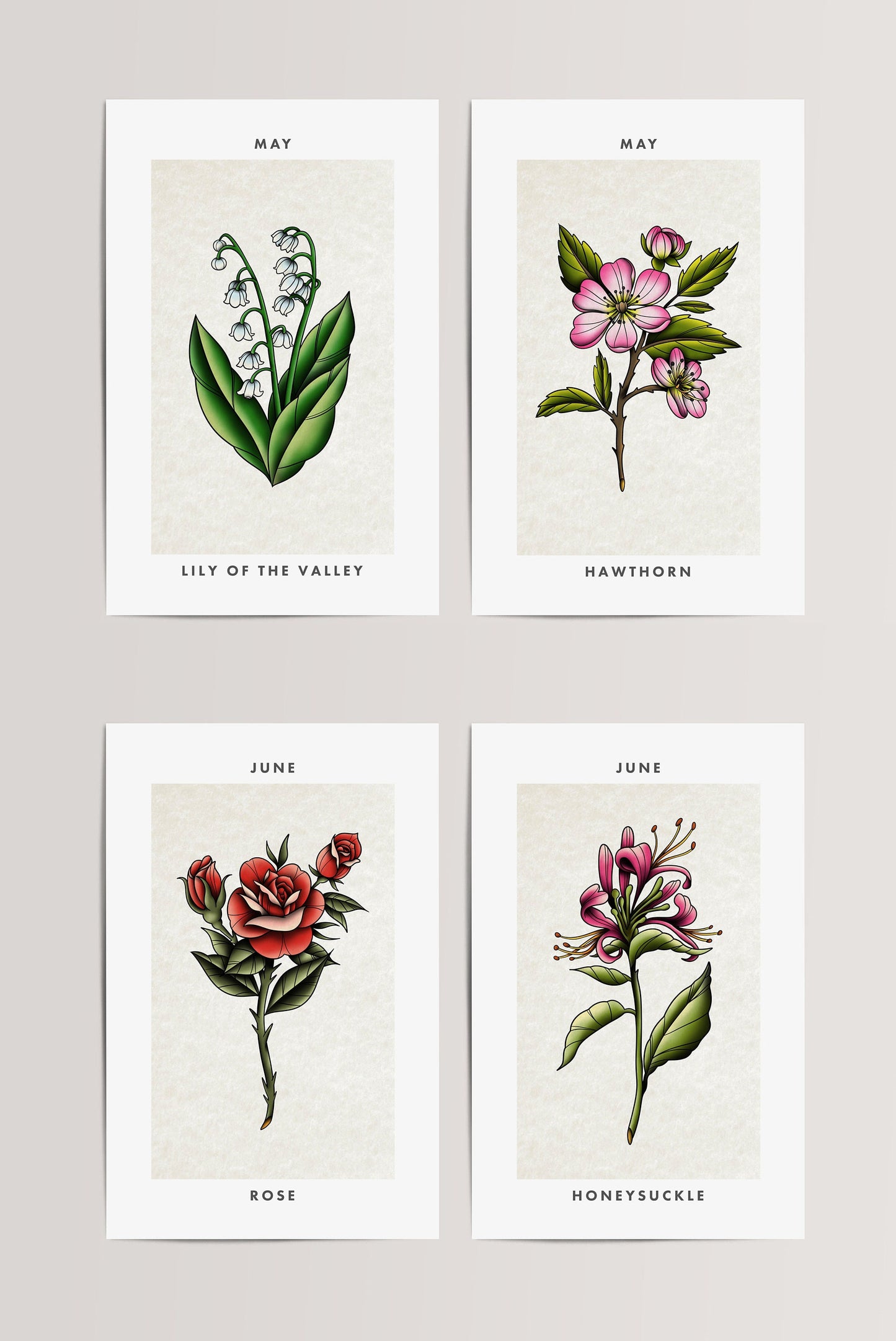 Tattoo Flower Art, Birth Month Flower Print, Vintage Flower Illustration Art