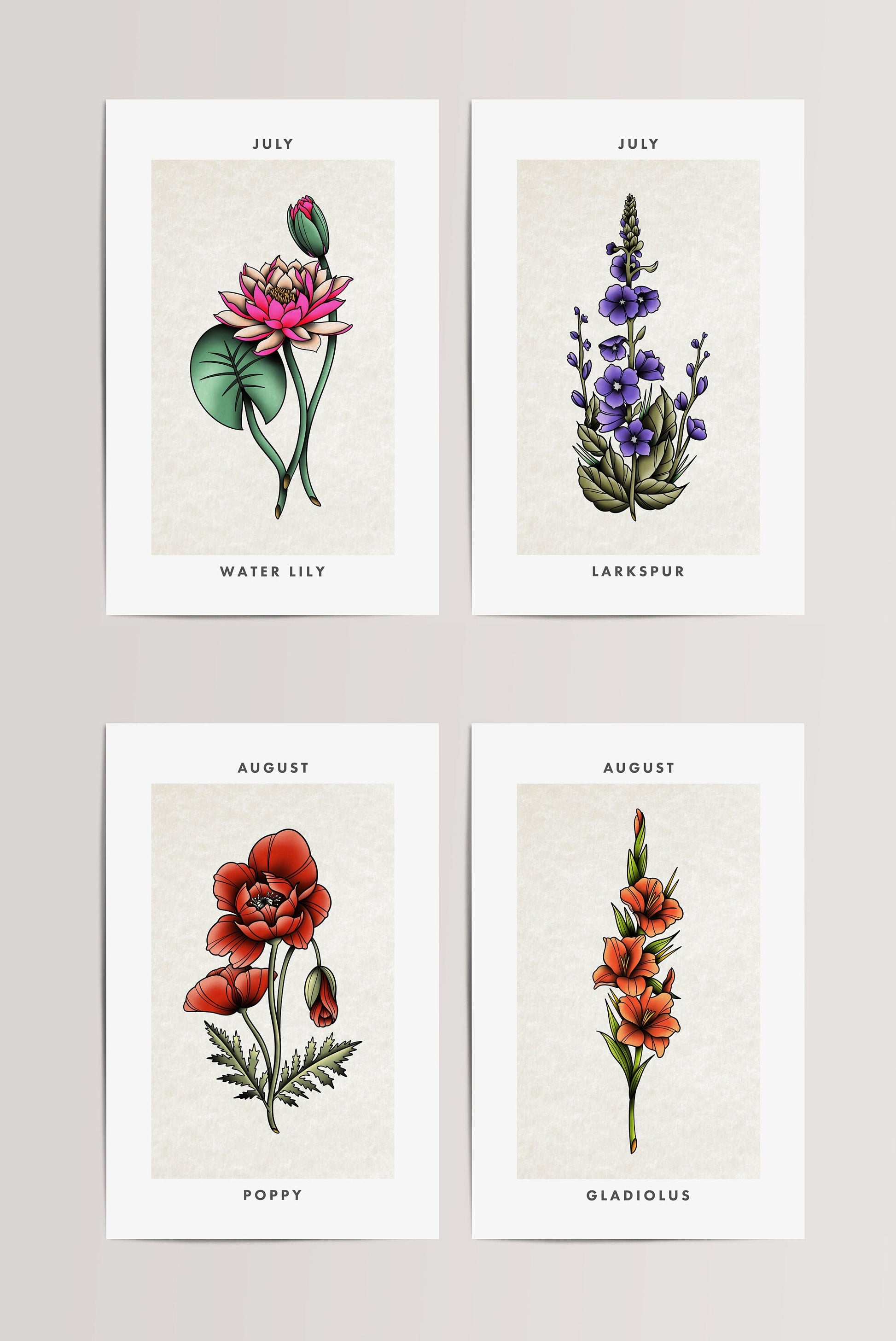 Tattoo Flower Art, Birth Month Flower Print, Vintage Flower Illustration Art