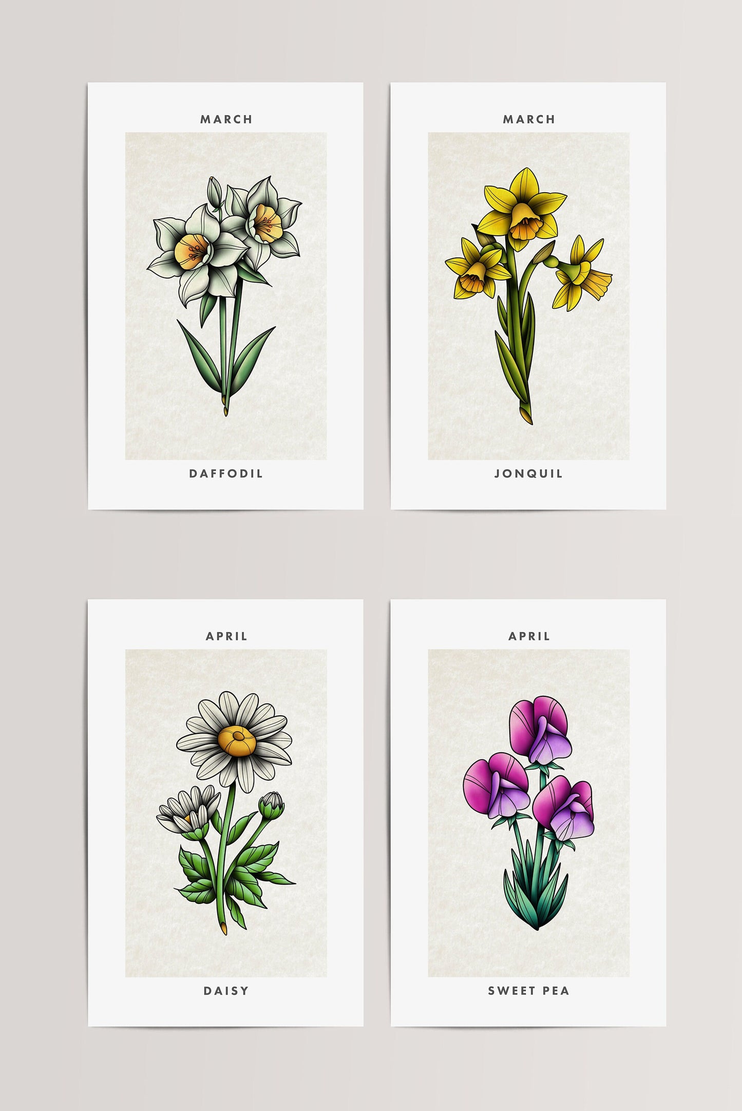 Tattoo Flower Art, Birth Month Flower Print, Vintage Flower Illustration Art