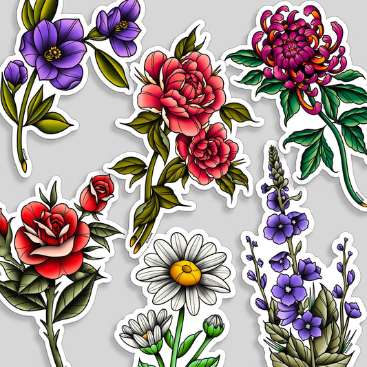 Birth Month Flower Sticker, Birth Month Flower Vintage Tattoo Art