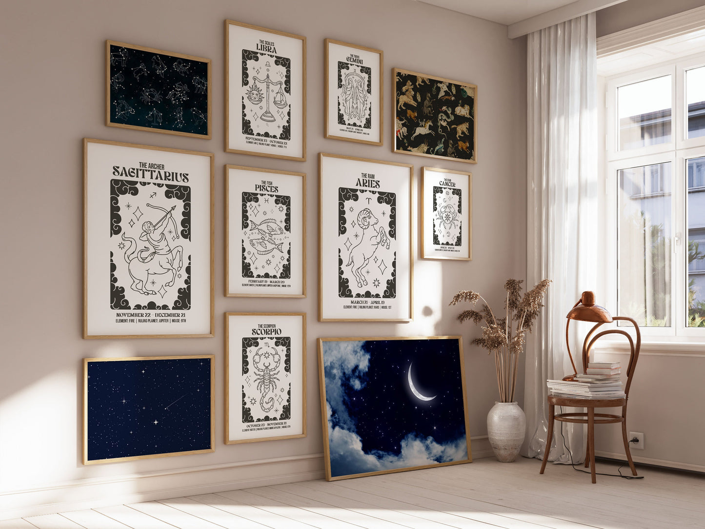 Zodiac Art Poster, Star Sign Gift, Celestial Wall Decor, Custom Zodiac Art Print, Personalized Zodiac Astrology Star Sign Gift