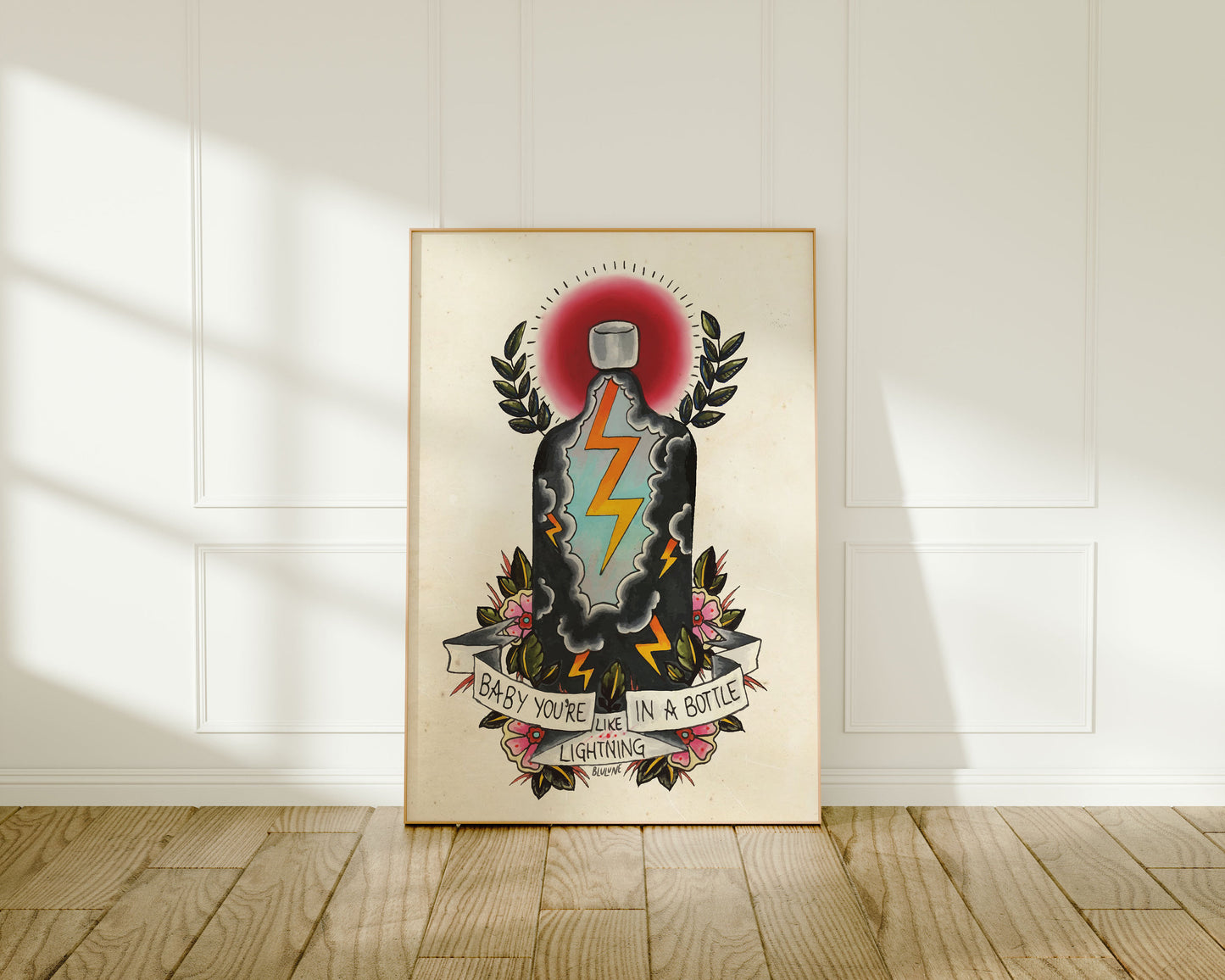 Electric Love - Tattoo Style Art, Print, Sticker, Poster, Edgy Home Decor, Unique Hand drawn Art