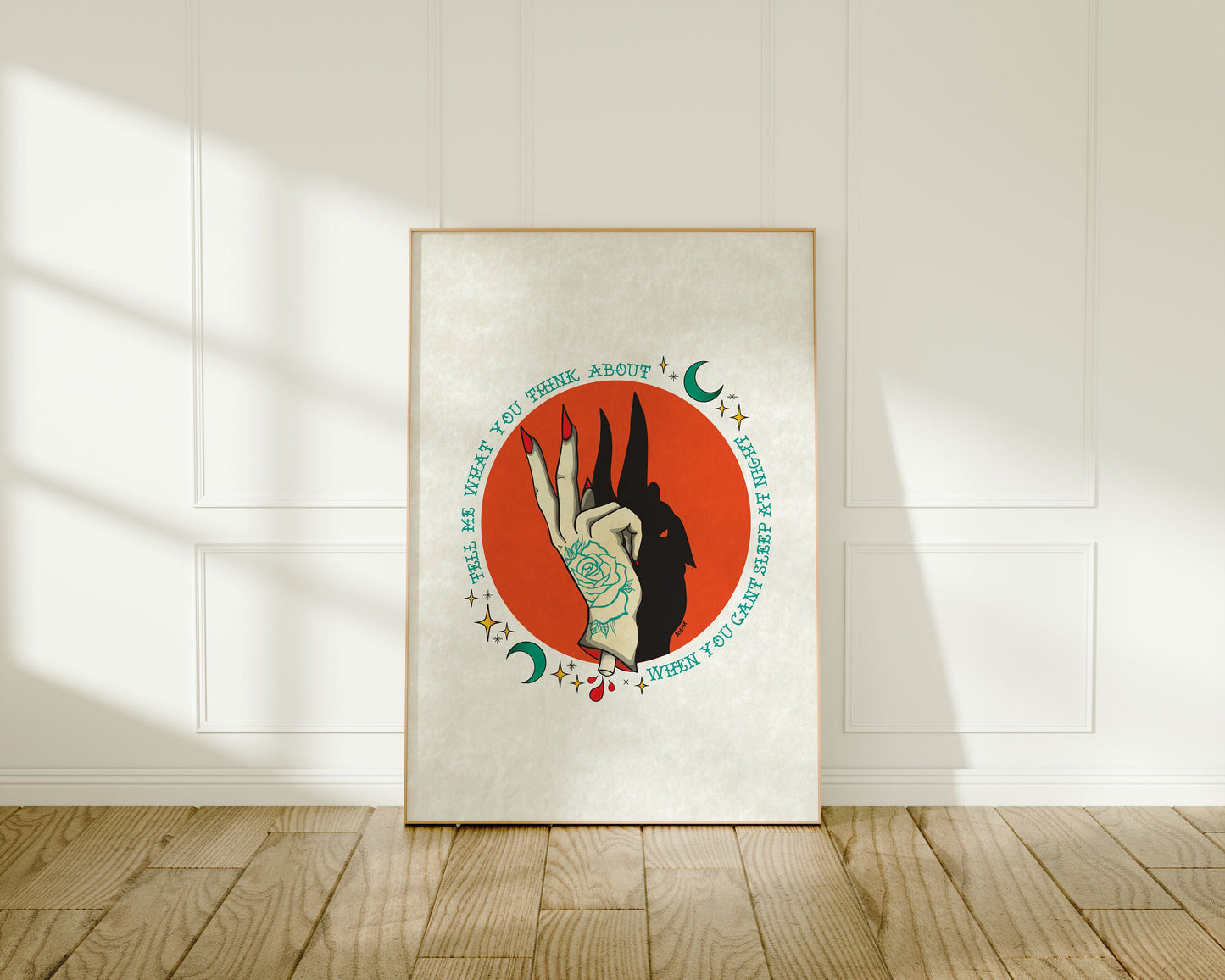 Shadow Puppets - Tattoo Style Art, Print, Sticker, Poster, Edgy Home Decor, Unique Hand drawn Art