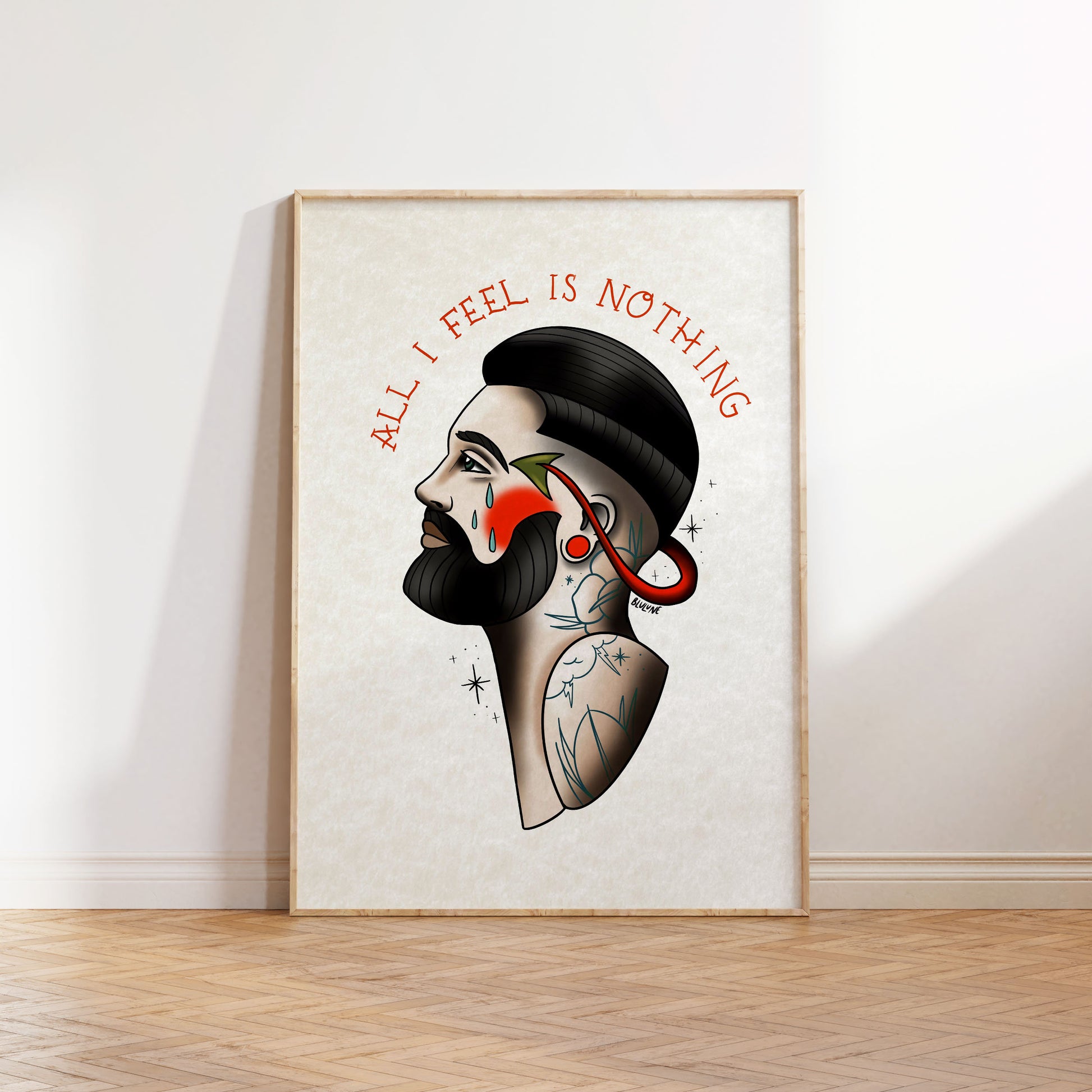 All I Feel is Nothing - Tattoo Style Art, Print, Sticker, Poster, Edgy Home Decor, Unique Hand drawn Art