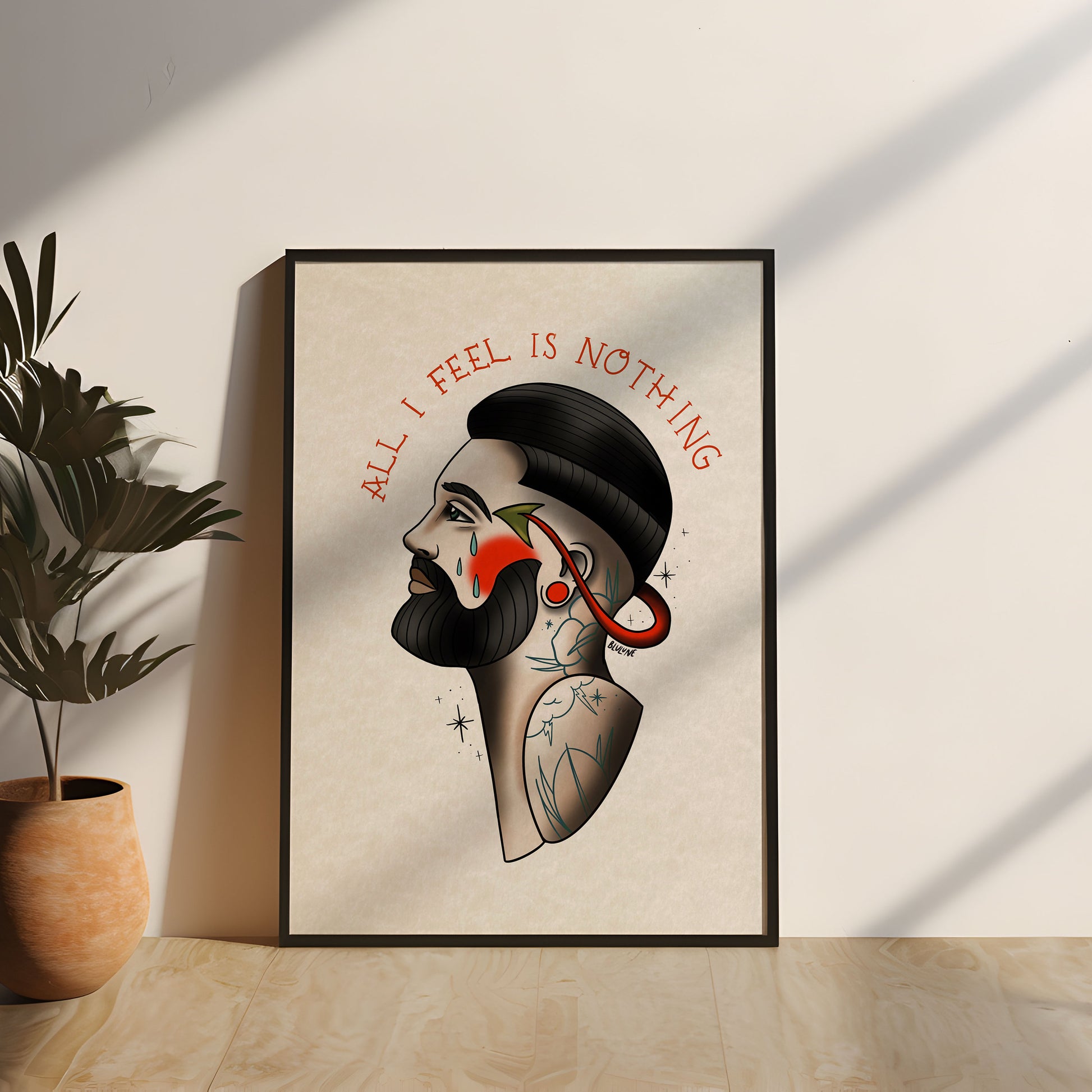 All I Feel is Nothing - Tattoo Style Art, Print, Sticker, Poster, Edgy Home Decor, Unique Hand drawn Art