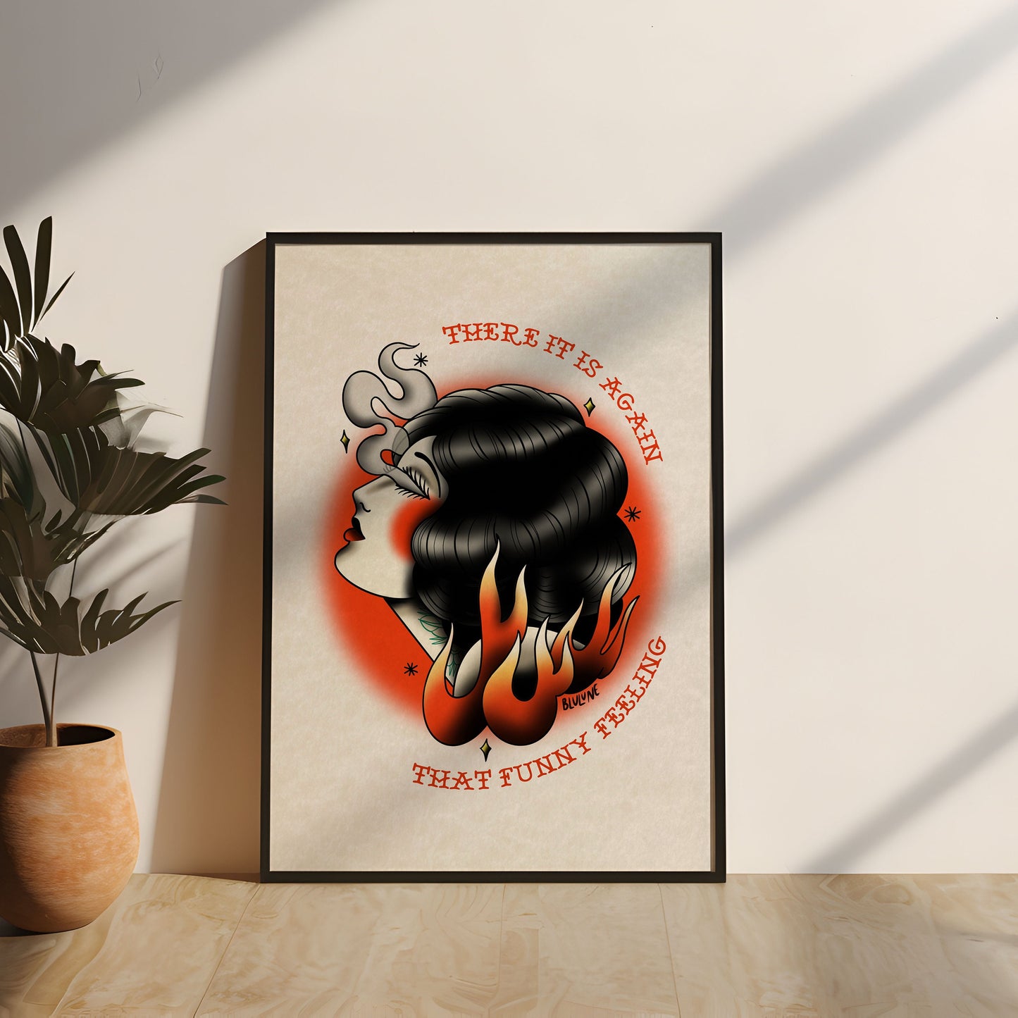 That Funny Feeling - Tattoo Style Art, Print, Sticker, Poster, Edgy Home Decor, Unique Hand drawn Art