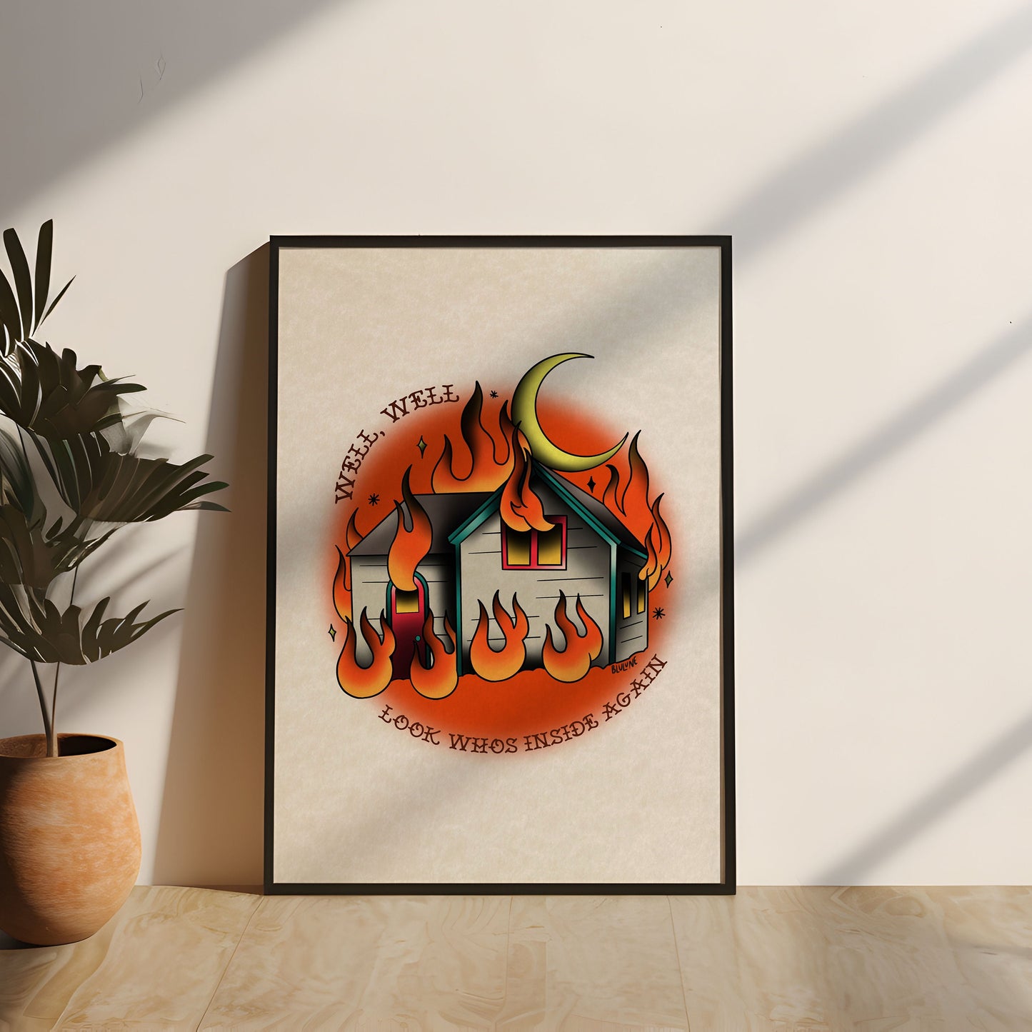 Look Who's Inside Again - Tattoo Style Art, Print, Sticker, Poster, Edgy Home Decor, Unique Hand drawn Art