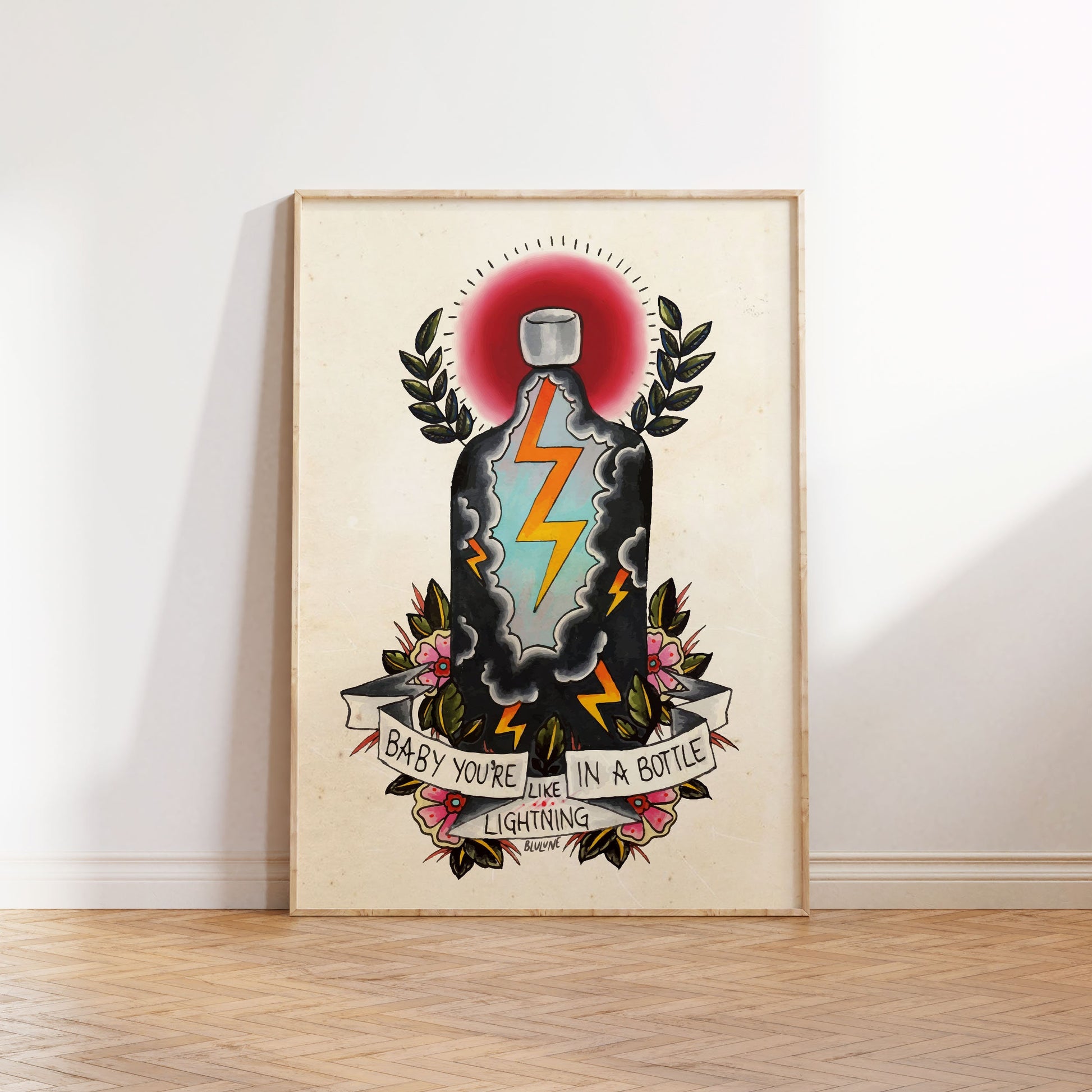 Electric Love - Tattoo Style Art, Print, Sticker, Poster, Edgy Home Decor, Unique Hand drawn Art