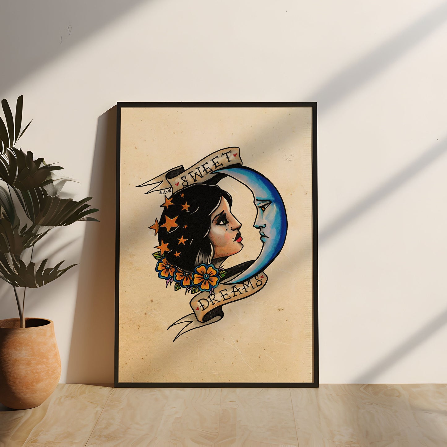 Sweet Dreams - Tattoo Style Art, Print, Sticker, Poster, Edgy Home Decor, Unique Hand drawn Art