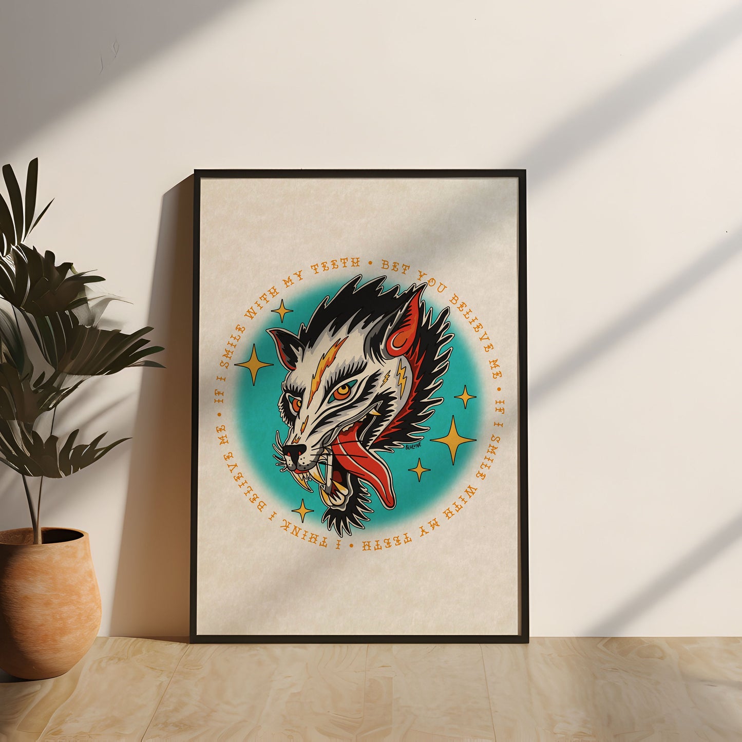 Fake Happy - Tattoo Style Art, Print, Sticker, Poster, Edgy Home Decor, Unique Hand drawn Art