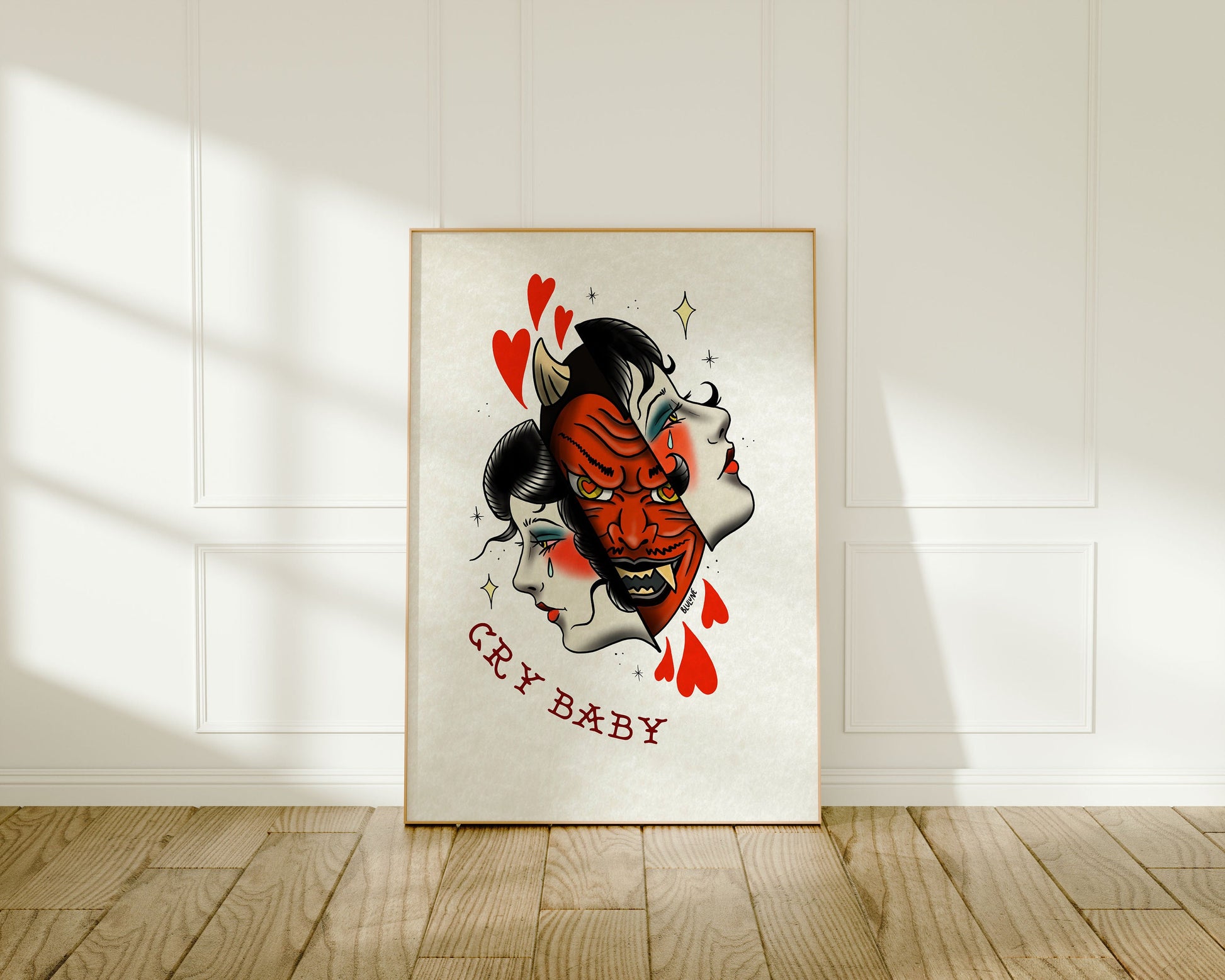 Cry Baby - Tattoo Style Art, Print, Sticker, Poster, Edgy Home Decor, Unique Hand drawn Art