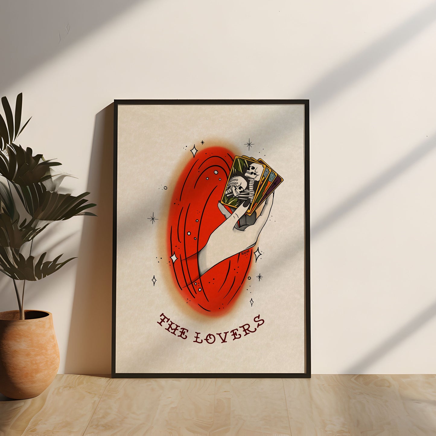 The Lovers - Tattoo Style Art, Print, Sticker, Poster, Edgy Home Decor, Unique Hand drawn Art