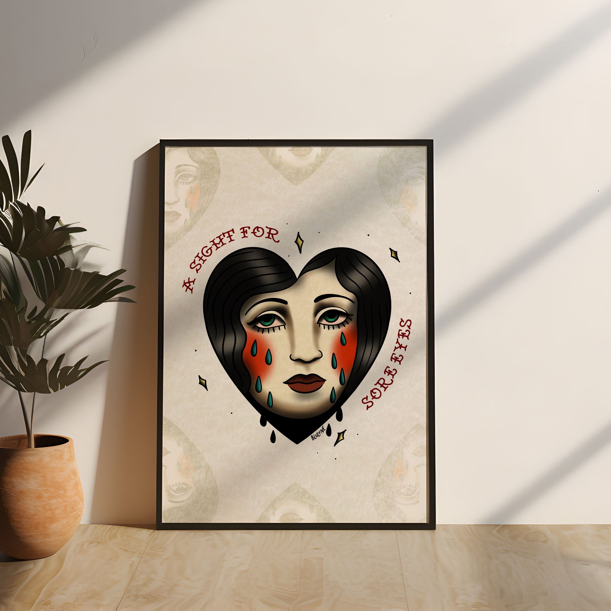 A Sight for Sore Eyes - Tattoo Style Art, Print, Sticker, Poster, Edgy Home Decor, Unique Hand drawn Art