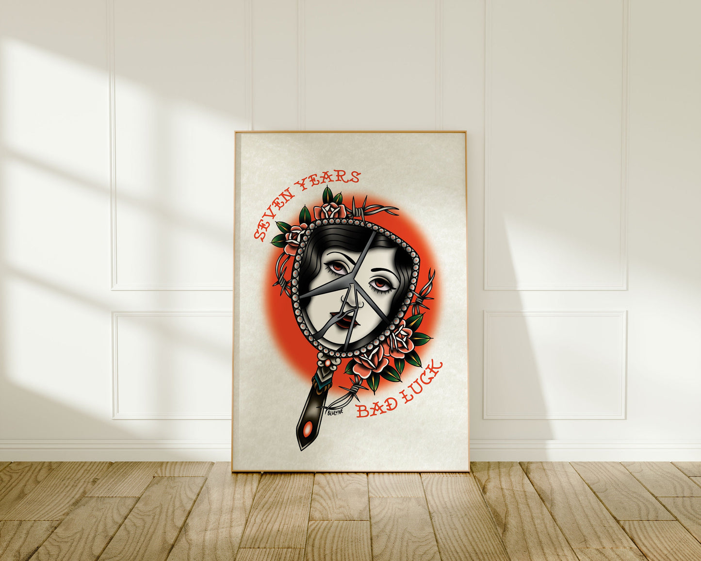 Seven Years Bad Luck - Tattoo Style Art, Print, Sticker, Poster, Edgy Home Decor, Unique Hand drawn Art