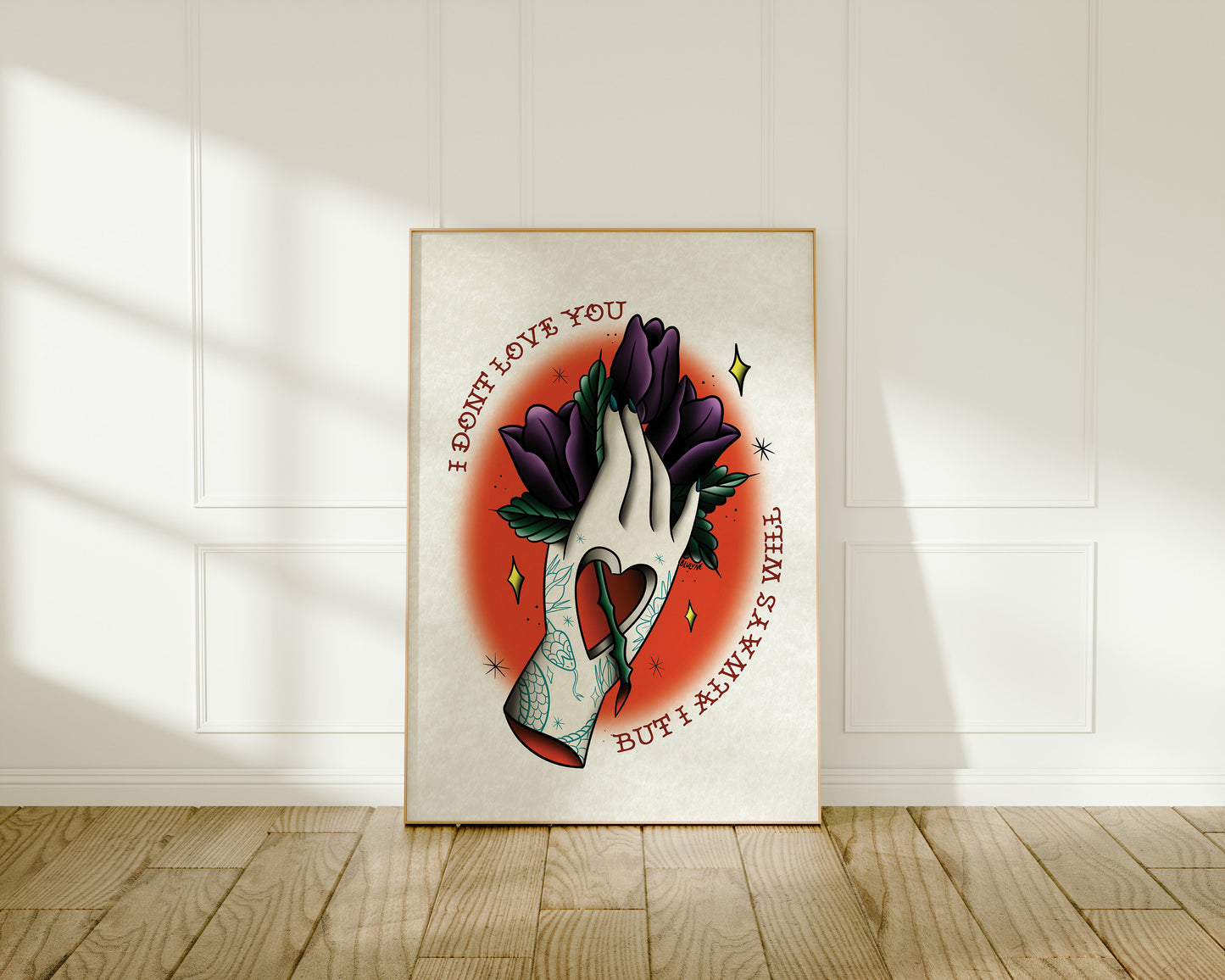 I Don't Love You, But I Always Will - Tattoo Style Art, Print, Sticker, Poster, Edgy Home Decor, Unique Hand drawn Art