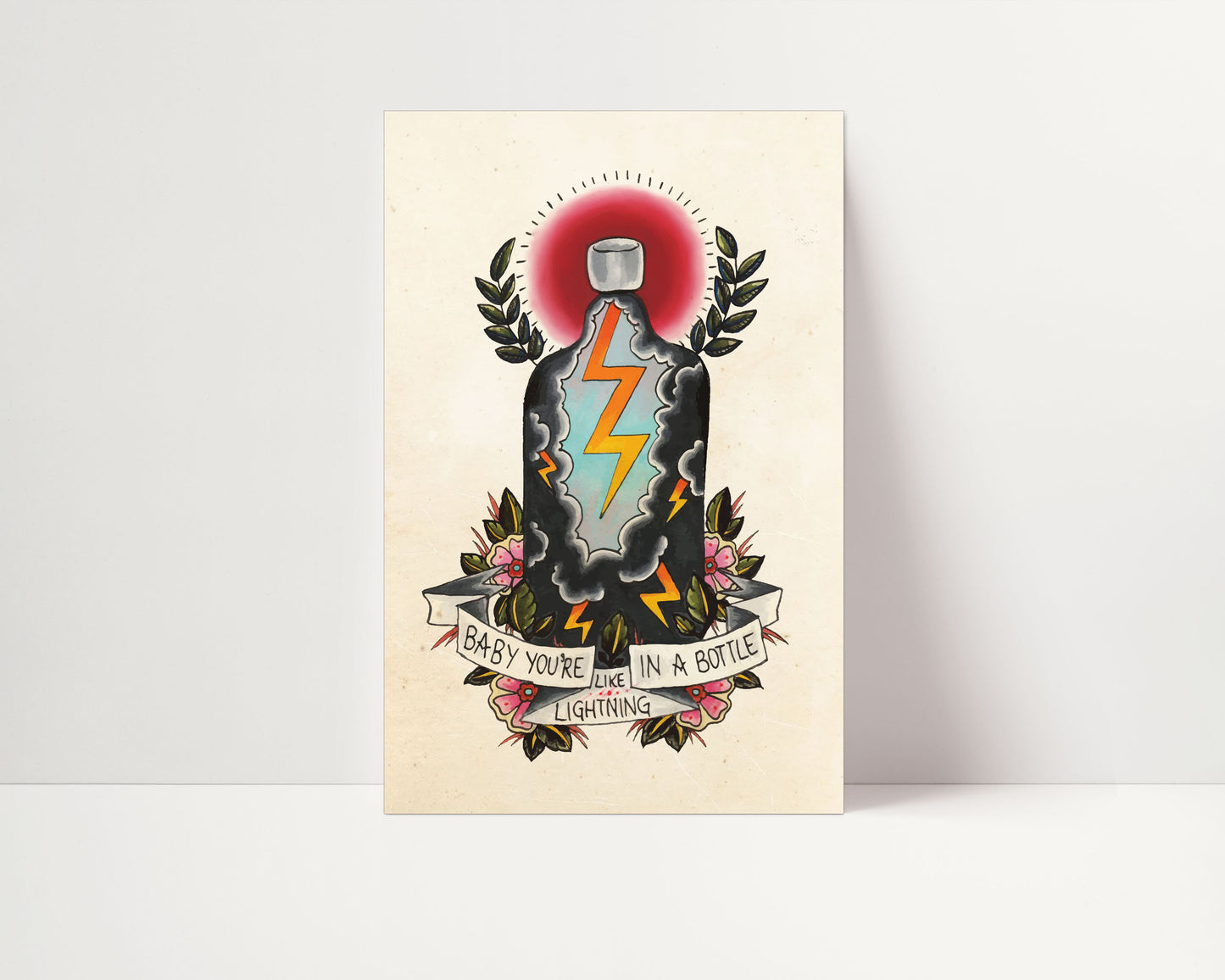 Electric Love - Tattoo Style Art, Print, Sticker, Poster, Edgy Home Decor, Unique Hand drawn Art