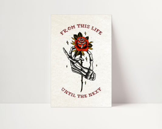 From This Life Until the Next - Tattoo Style Art, Print, Sticker, Poster, Edgy Home Decor, Unique Hand drawn Art