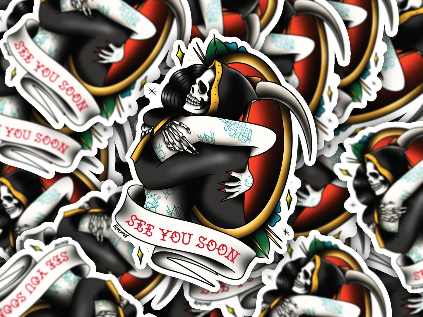 See You Soon - Tattoo Style Art, Print, Sticker, Poster, Edgy Home Decor, Unique Hand drawn Art