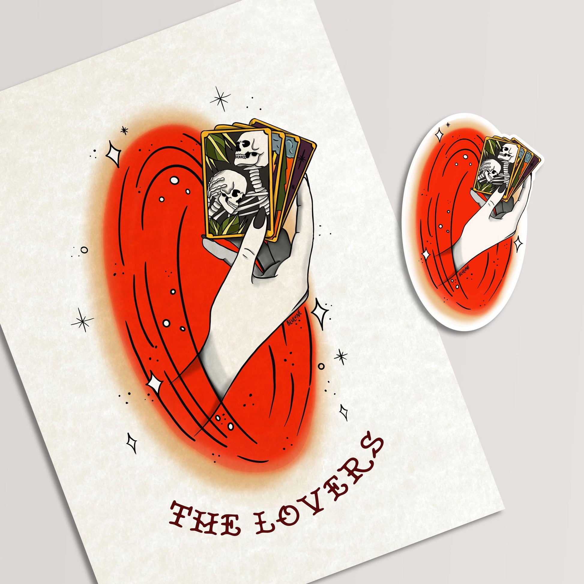 The Lovers - Tattoo Style Art, Print, Sticker, Poster, Edgy Home Decor, Unique Hand drawn Art