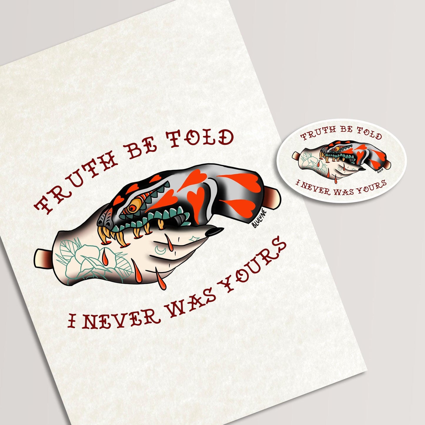 Truth Be Told - Tattoo Style Art, Print, Sticker, Poster, Edgy Home Decor, Unique Hand drawn Art