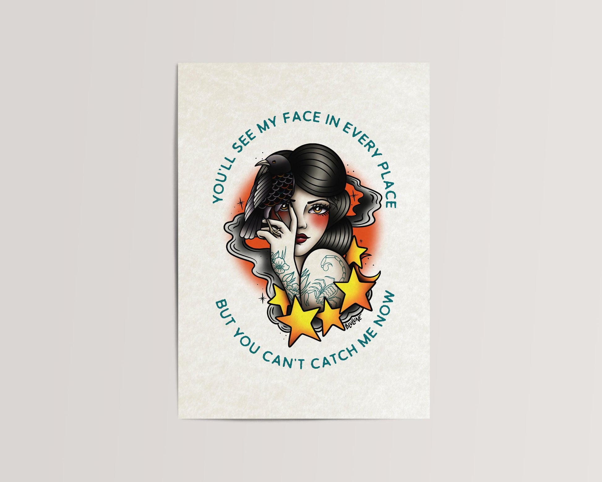 Can't Catch Me Now - Tattoo Style Art, Print, Sticker, Poster, Edgy Home Decor, Unique Hand drawn Art