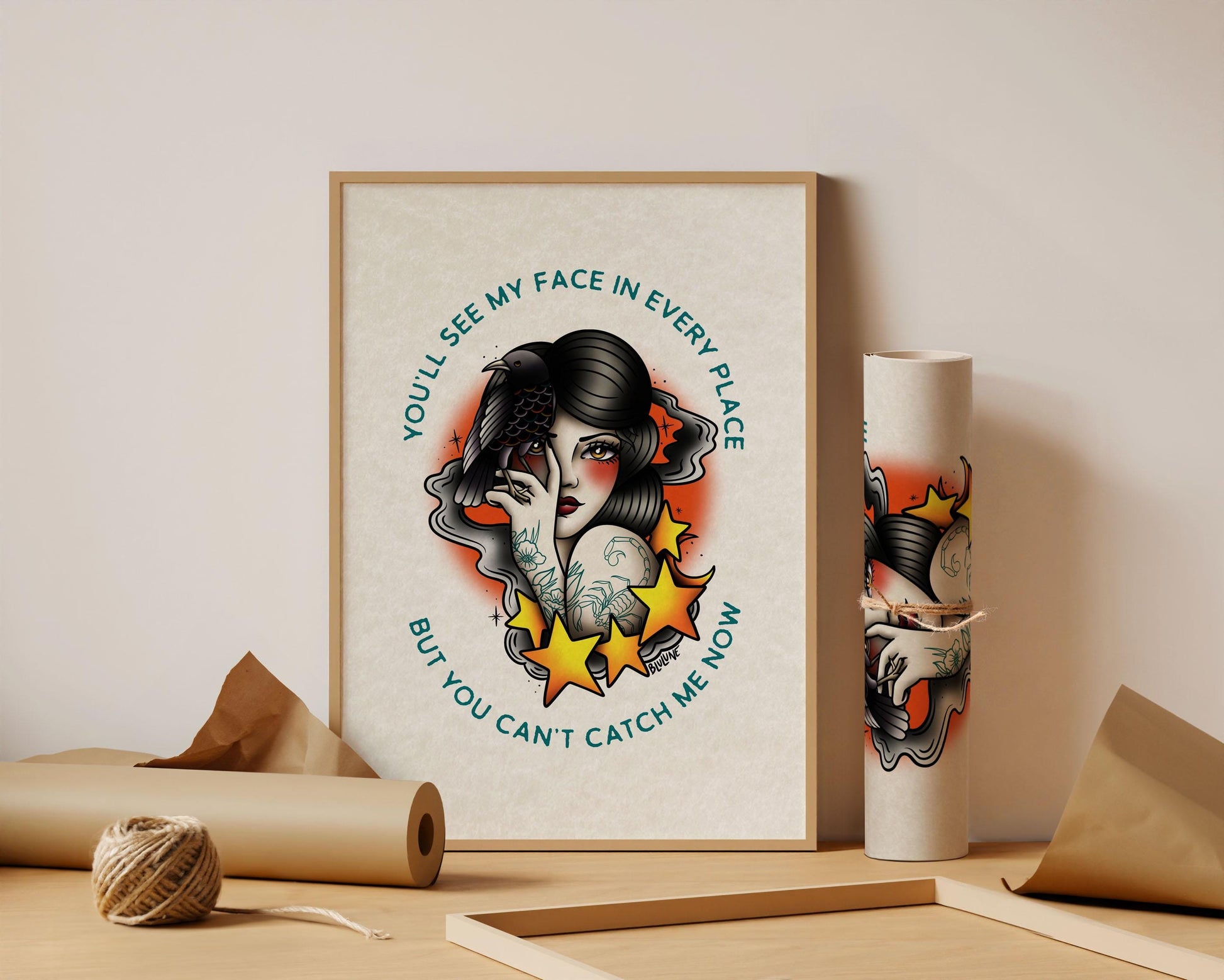 Can't Catch Me Now - Tattoo Style Art, Print, Sticker, Poster, Edgy Home Decor, Unique Hand drawn Art