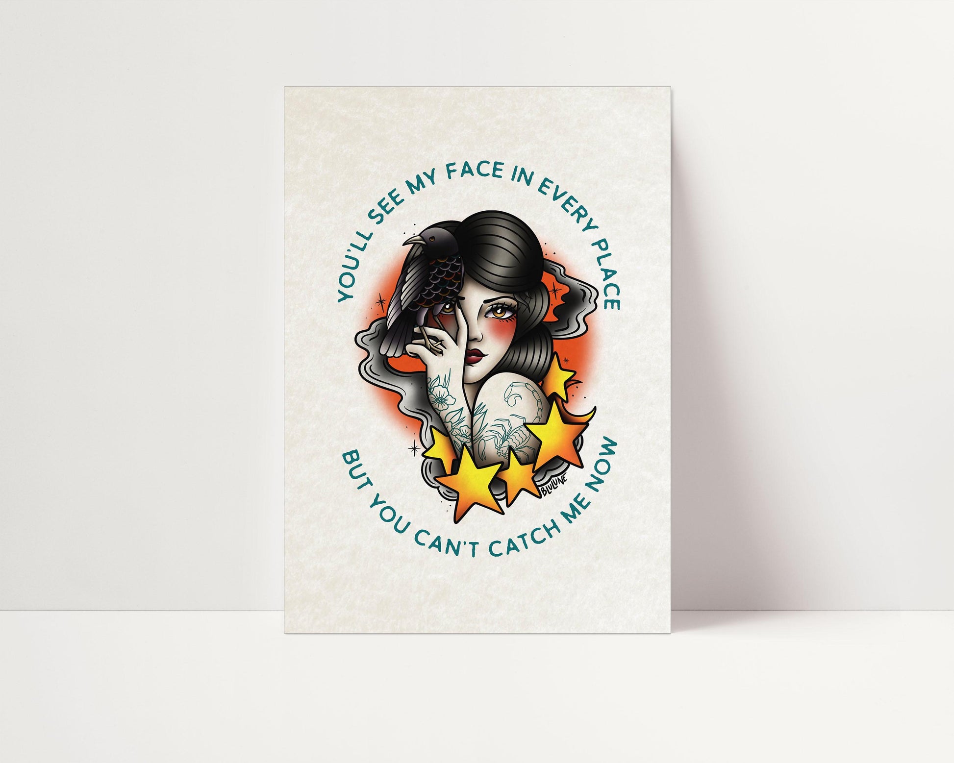 Can't Catch Me Now - Tattoo Style Art, Print, Sticker, Poster, Edgy Home Decor, Unique Hand drawn Art