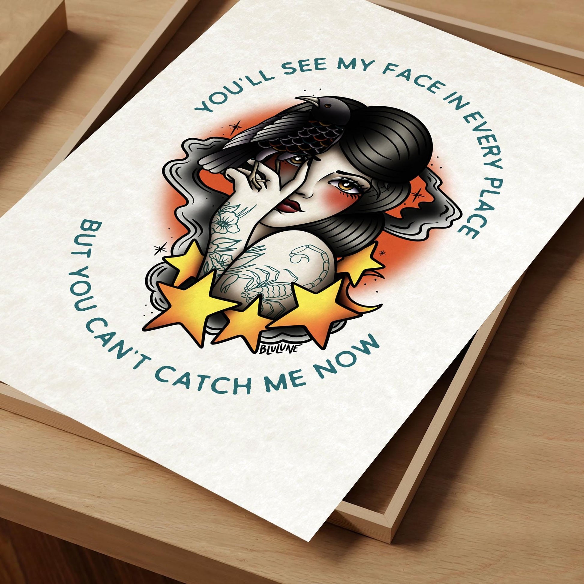 Can't Catch Me Now - Tattoo Style Art, Print, Sticker, Poster, Edgy Home Decor, Unique Hand drawn Art