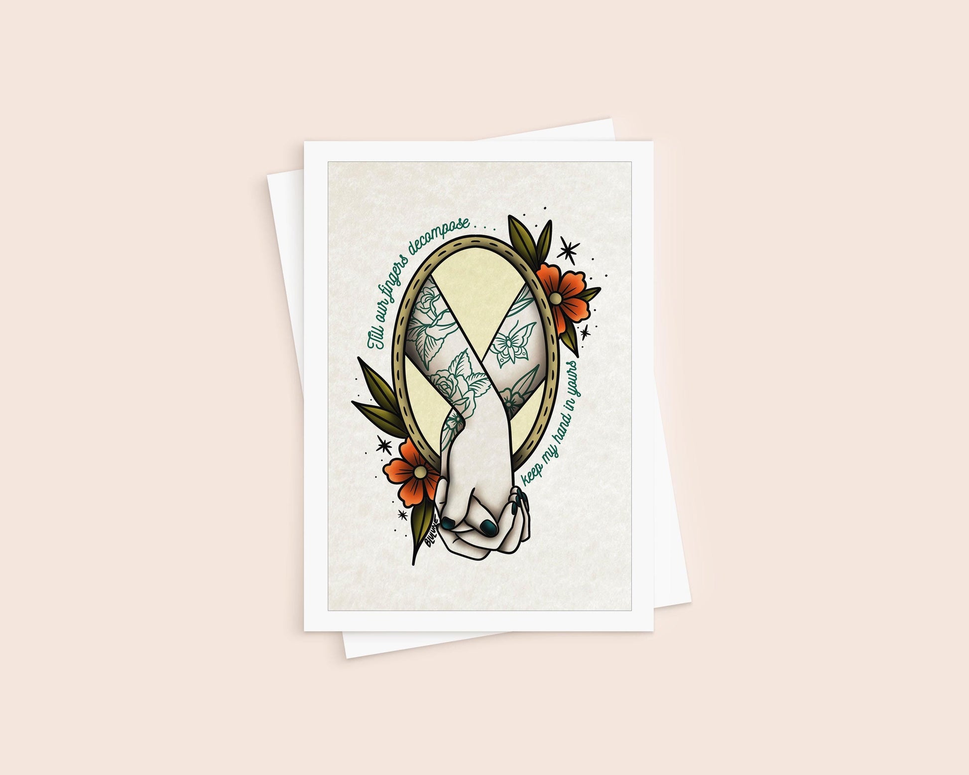 Everywhere Everything, Tattoo Illustration 5x7 Greeting Card - Love, Eternal, Romantic, Couples, Anniversary