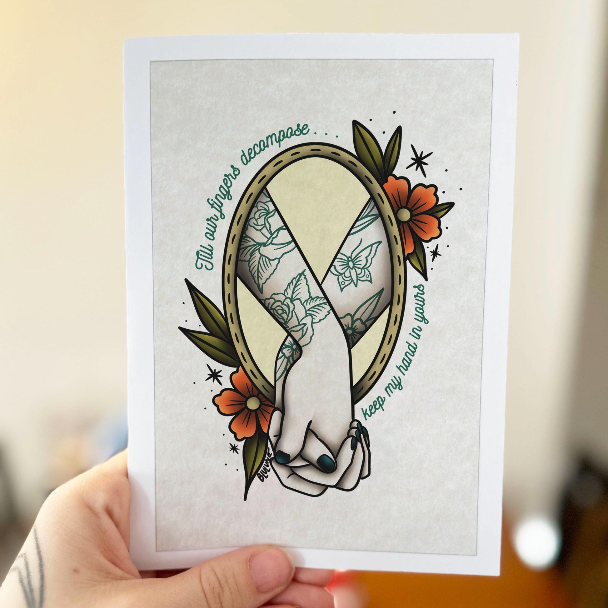 Everywhere Everything, Tattoo Illustration 5x7 Greeting Card - Love, Eternal, Romantic, Couples, Anniversary